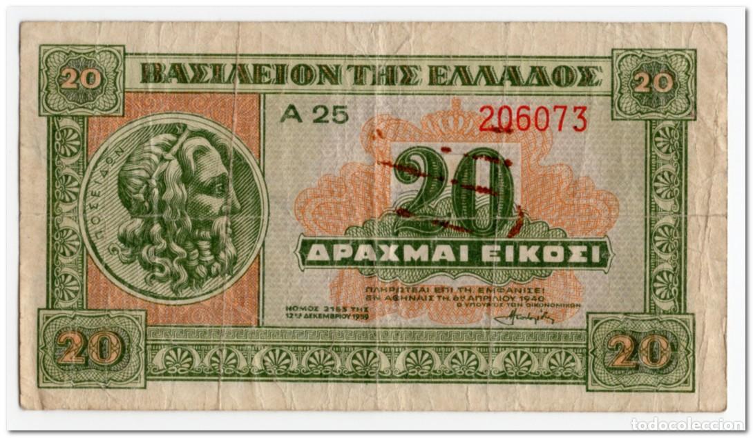 Billetes extranjeros: GREECE,20 DRACHMAI,1940,P.315,F