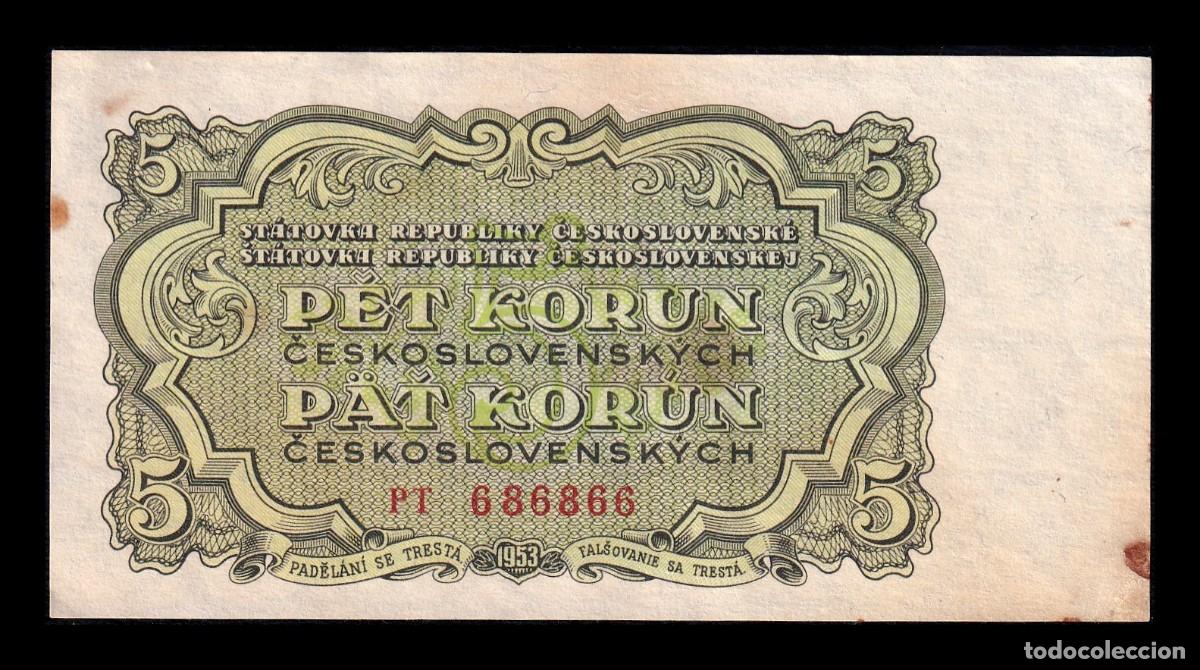 Billetes extranjeros: Checoslovaquia 5 Korun 1953 Pick 80b Mbc Vf