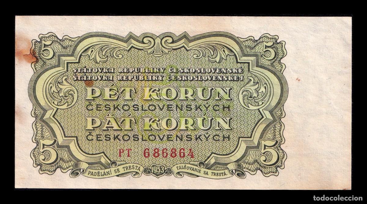 Billetes extranjeros: Checoslovaquia 5 Korun 1953 Pick 80b Mbc Vf