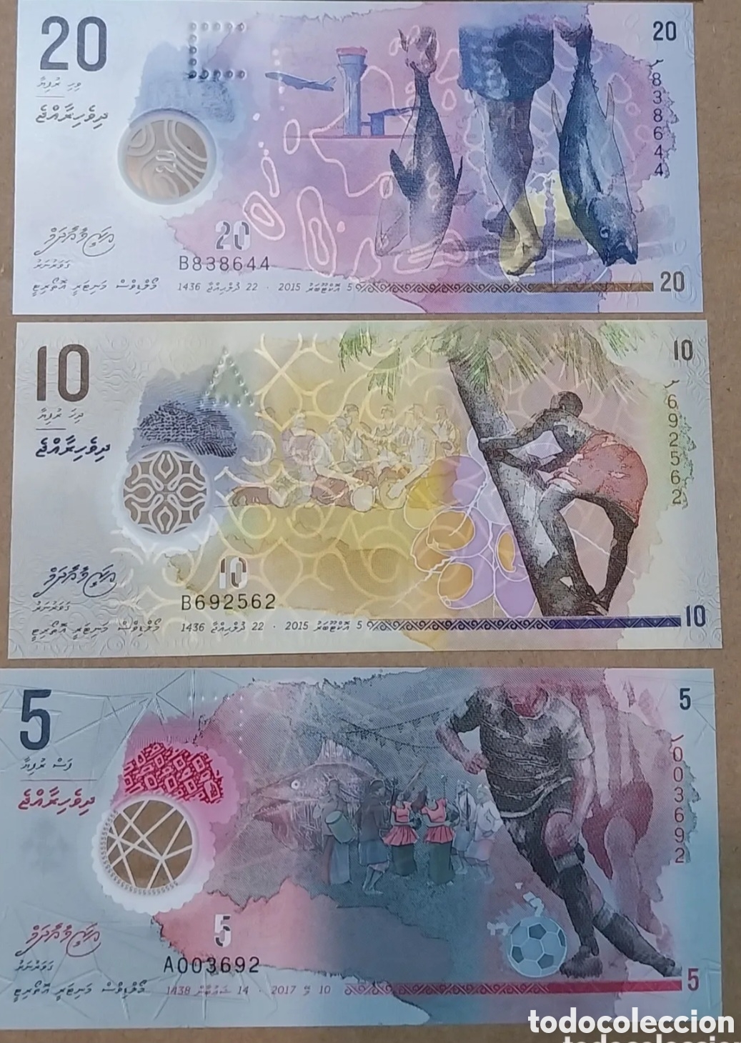 Billetes extranjeros: Set 3 billetes maldivas polimero originales % sin circular lee descripci&oacute;n