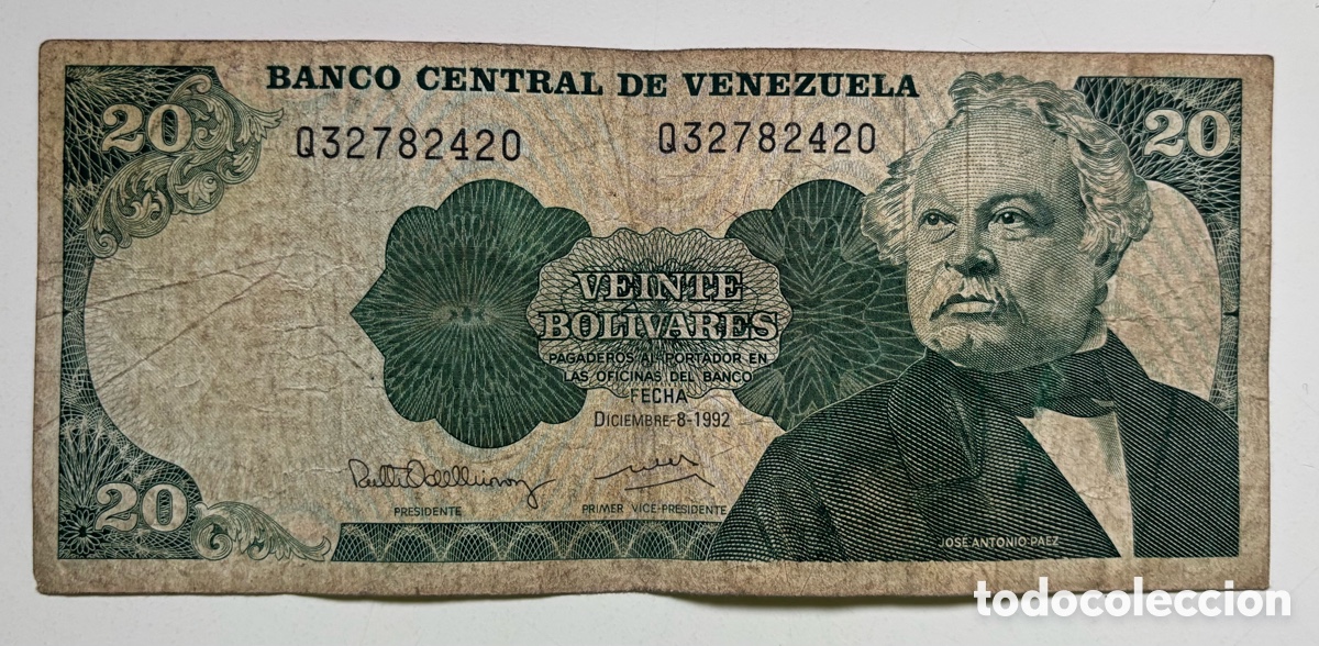 Billetes extranjeros: Billete VENEZUELA 20 Bolivares 1992