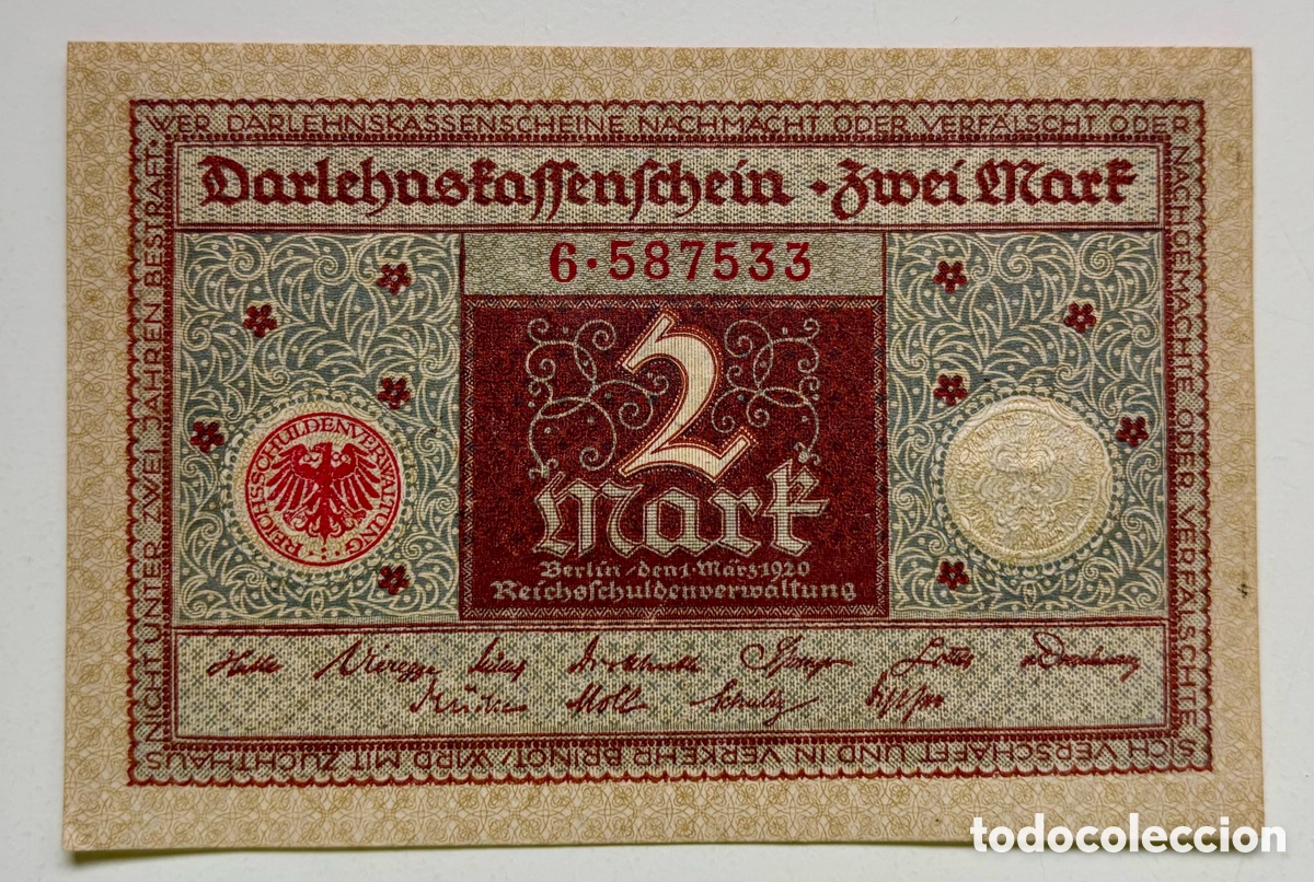 Billetes extranjeros: Billete ALEMANIA 2 Marcos 1920 SC/SC- Mark. Azul