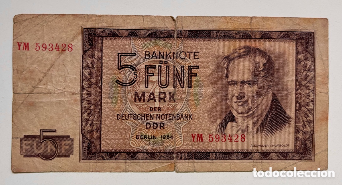 Billetes extranjeros: Billete RDA ALEMANIA 5 Marcos 1964. Mark DDR