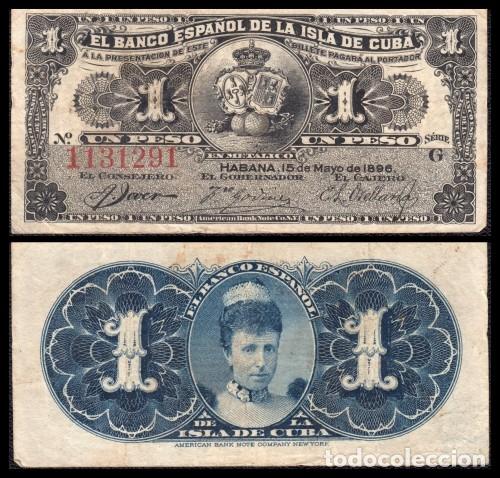 Billetes extranjeros: Cuba 1 Peso 15-5-1896 Pick 47a MBC