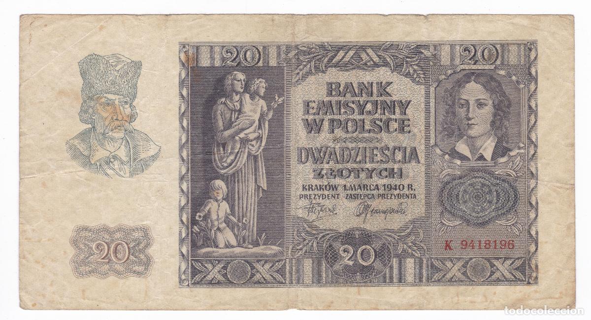 Billetes extranjeros: Polonia. Billete de 20 Zlotys. A&ntilde;o 1940. Ocupaci&oacute;n Alemania. Pick 95. N# 204488