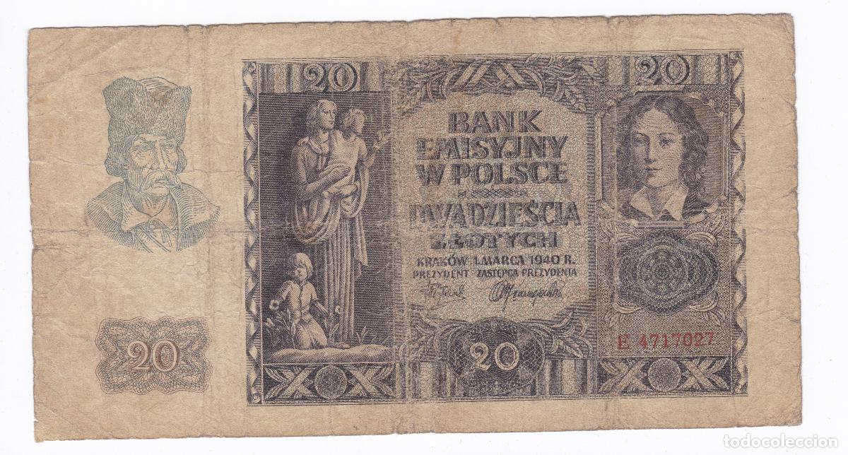 Billetes extranjeros: Polonia. Billete de 20 Zlotys. A&ntilde;o 1940. Ocupaci&oacute;n Alemania. Pick 95. N# 204488