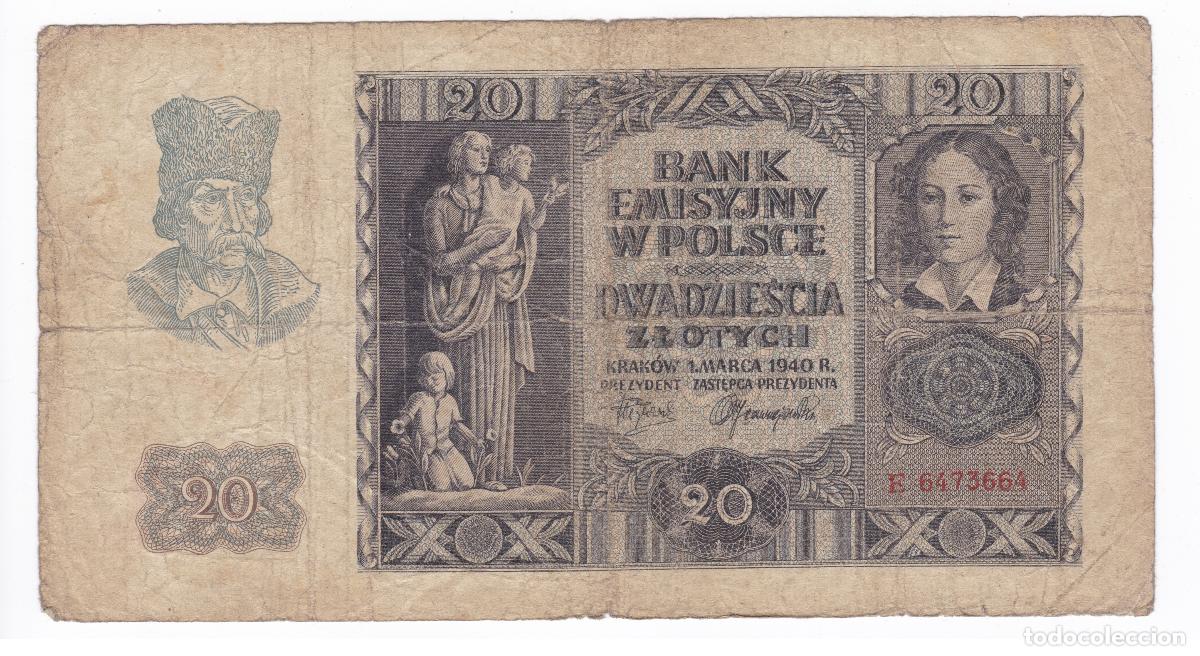 Billetes extranjeros: Polonia. Billete de 20 Zlotys. A&ntilde;o 1940. Ocupaci&oacute;n Alemania. Pick 95. N# 204488