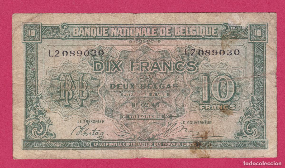 Billetes extranjeros: B&eacute;lgica. Billete de 10 Francos = 2 Belga. A&ntilde;o 1943. Pick 122. N# 203940