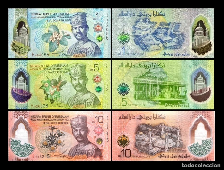 Banconote internazionali: Brunei Set 3 billetes 1 5 10 D&oacute;lares 2024 (2026) Pick 41 42 43 Nuevo Pol&iacute;mero Sc Unc