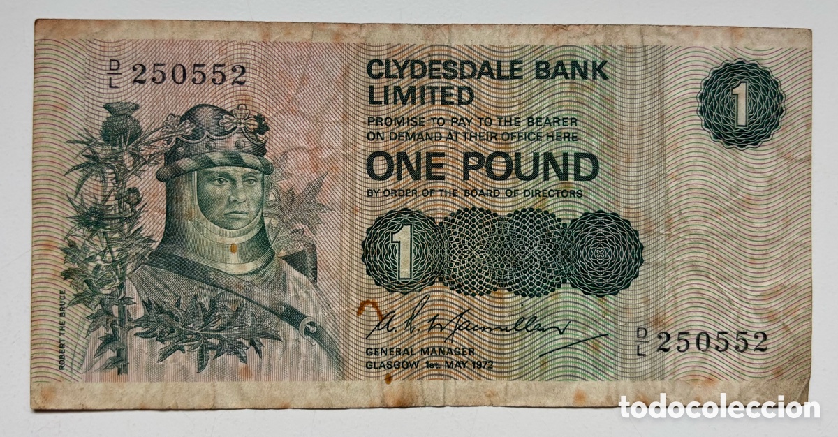 Billetes extranjeros: Billete ESCOCIA 1 Libra 1972. Pound