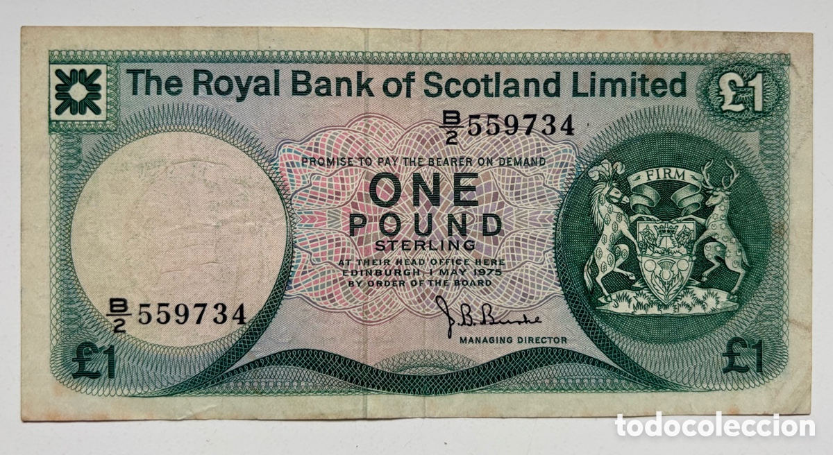 Billetes extranjeros: Billete ESCOCIA 1 Libra 1975. Pound