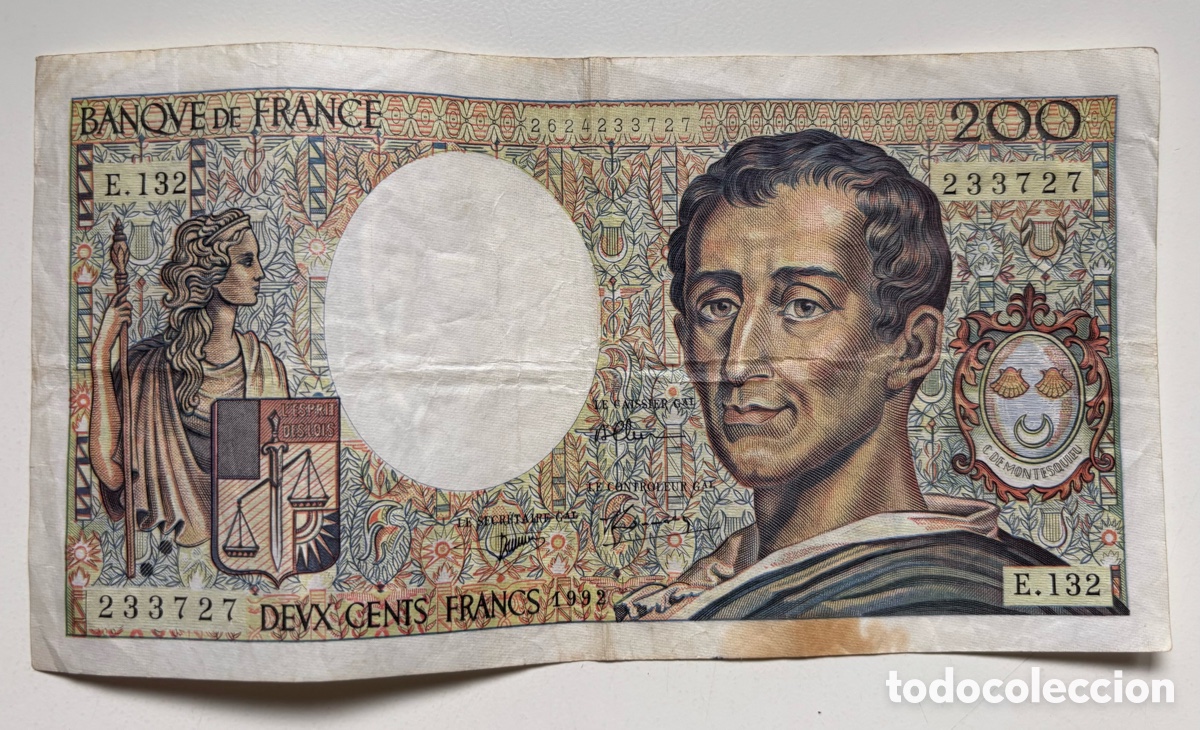 Billetes extranjeros: Billete FRANCIA 200 Francos 1992. Francs