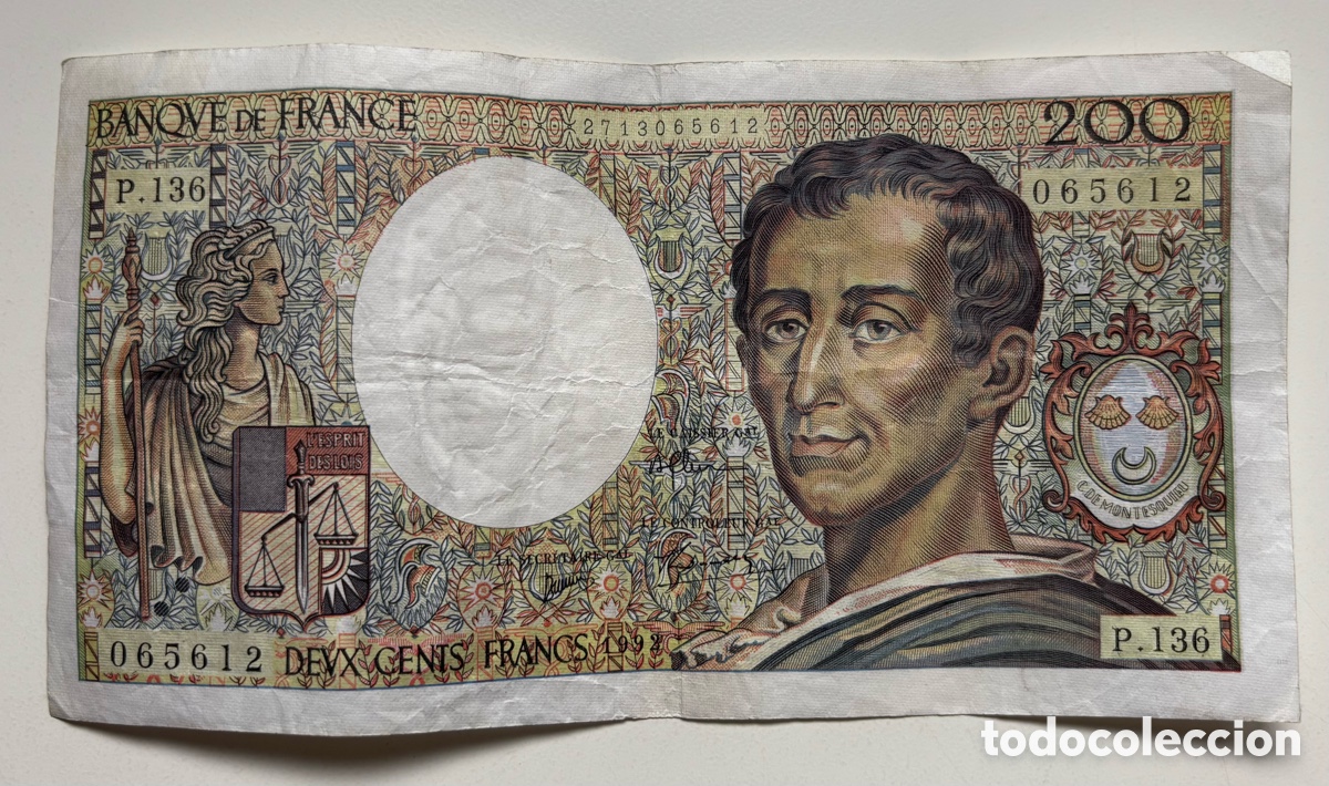 Billetes extranjeros: Billete FRANCIA 200 Francos 1992. Francs