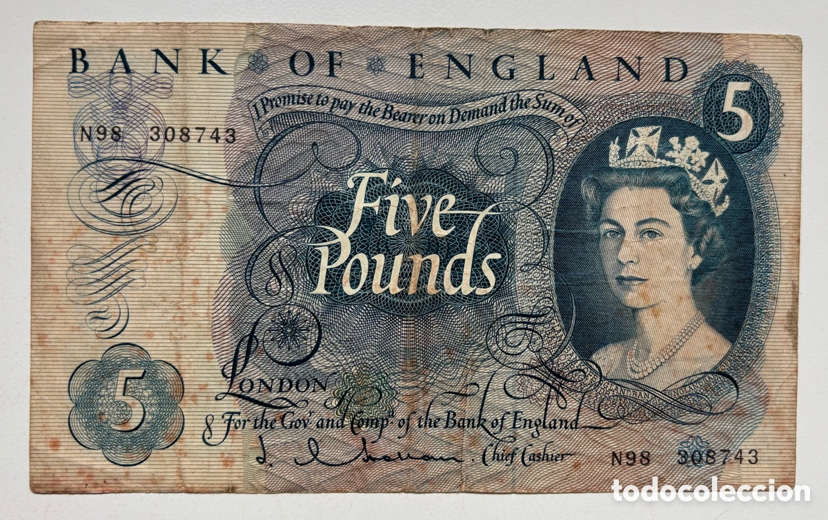 Billetes extranjeros: Billete INGLATERRA 5 Libras (1963-1966) Pounds UK. Reino Unidon