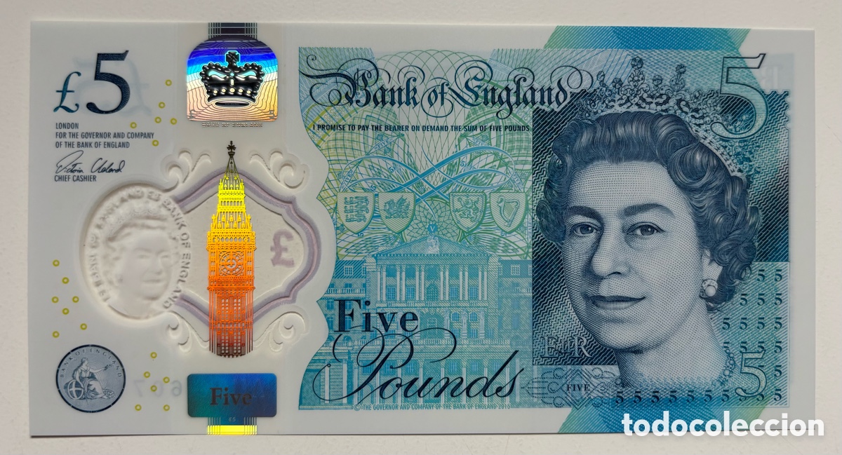 Billetes extranjeros: Billete INGLATERRA 5 Libras 2015 SC Polimero. Pounds UK Reino Unido