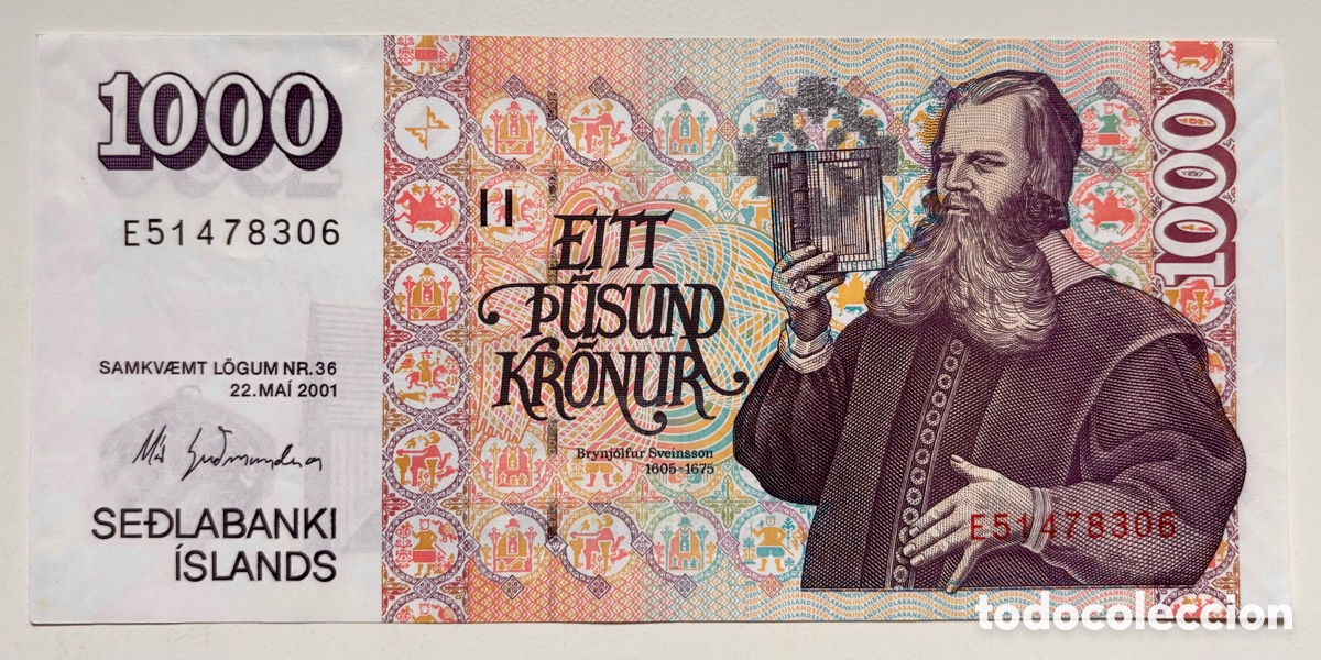 Billetes extranjeros: Billete ISLANDIA 1000 Coronas 2001 SC- . Iceland Kronur