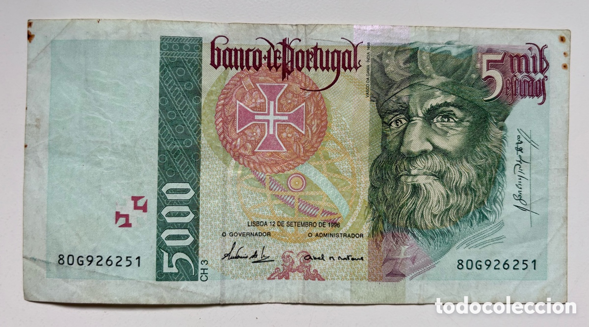 Billetes extranjeros: Billete PORTUGAL 5000 Escudos 1996
