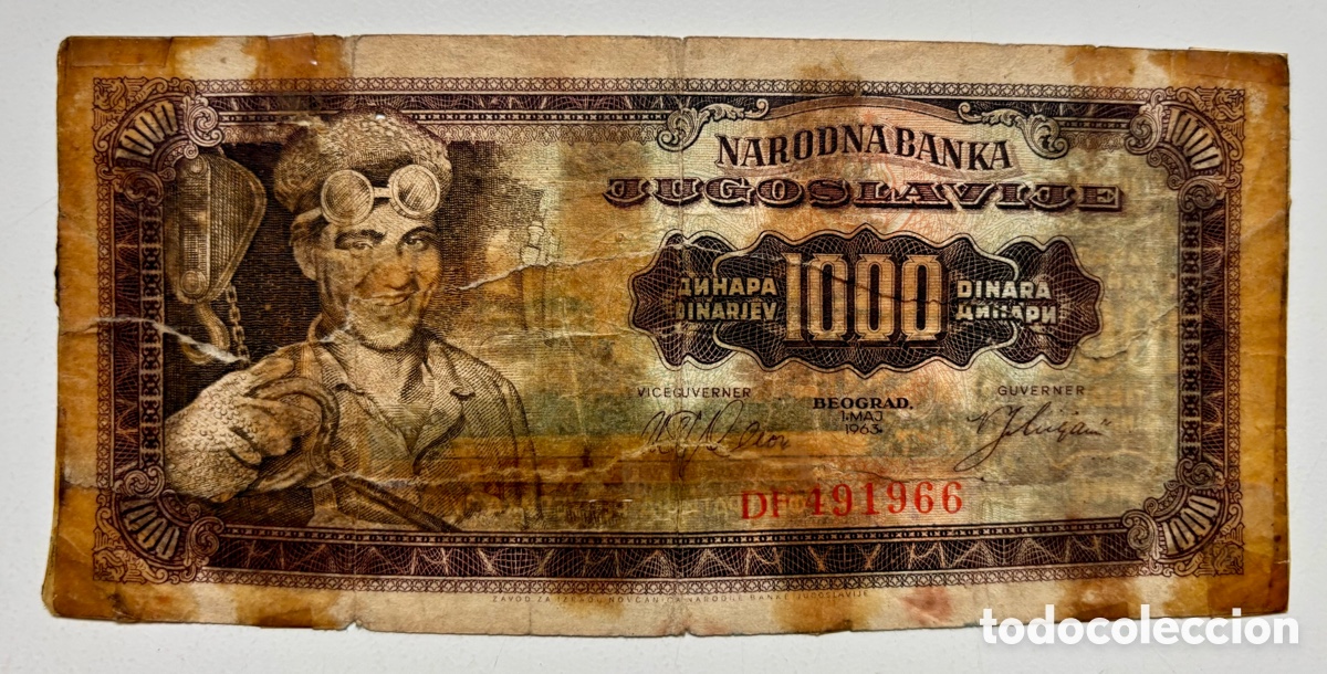 Billetes extranjeros: Billete YUGOSLAVIA 1000 Dinara 1963 . Da&ntilde;ado