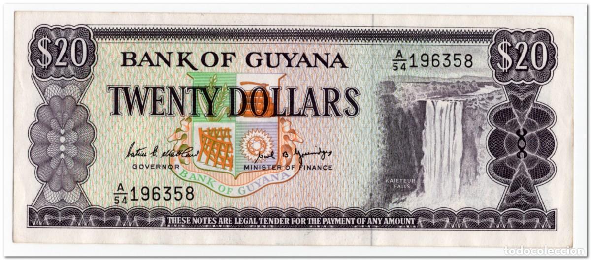 Billetes extranjeros: GUYANA,20 DOLLARS,1989,P.24d,AU