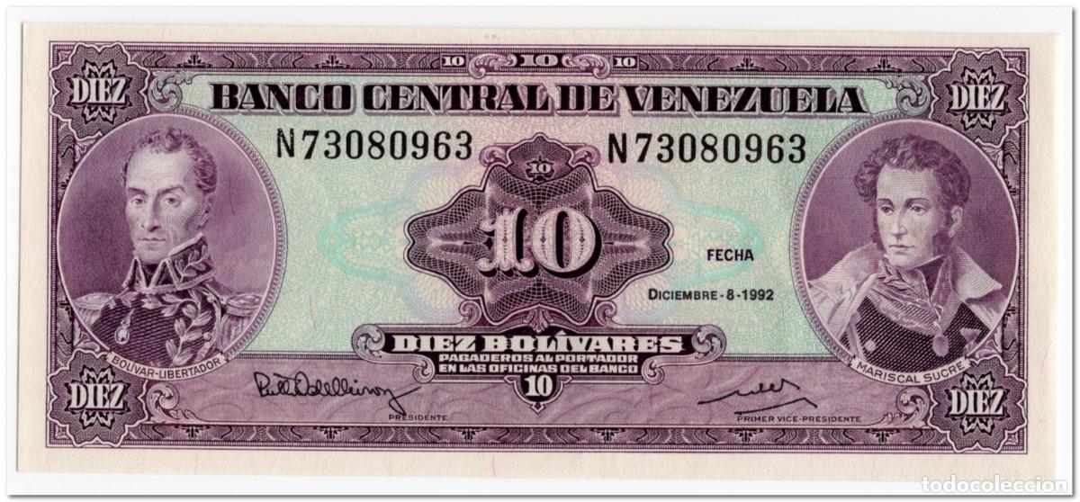 Billetes extranjeros: VENEZUELA,10 BOLIVARES,1992,P.61c,AU-UNC