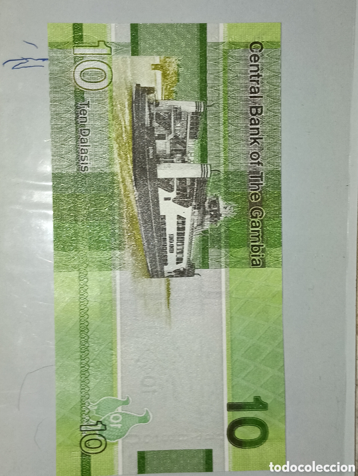 Billetes extranjeros: 10 dalasis gambianos, emitido por el Banco Central de Gambia en el a&ntilde;o 2023.