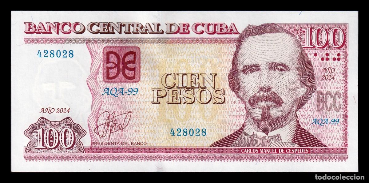 Billetes extranjeros: Cuba 100 Pesos Carlos Manuel de C&eacute;spedes 2024 Pick 129m Reposici&oacute;n Sc Unc