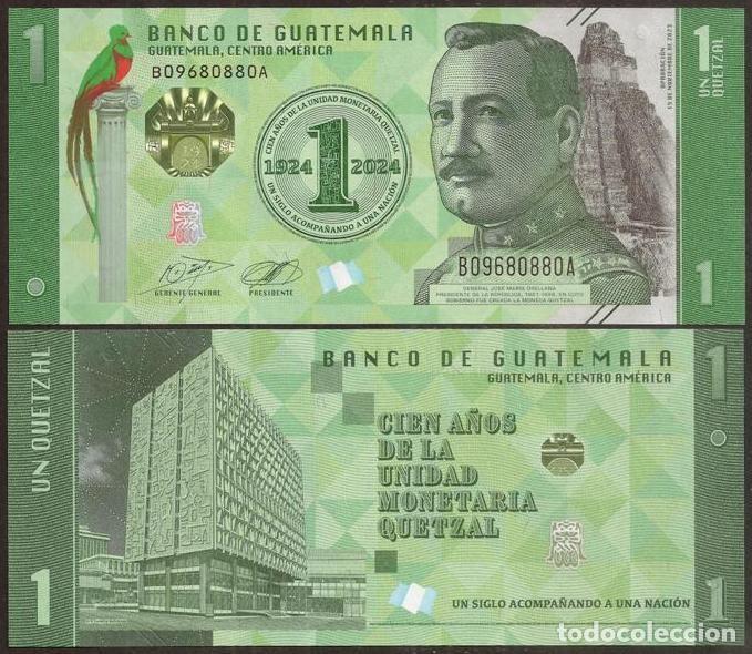 Billetes extranjeros: GUATEMALA. Conmemorativo 1 quetzal 2024. S/C. Centenario de quetzal.