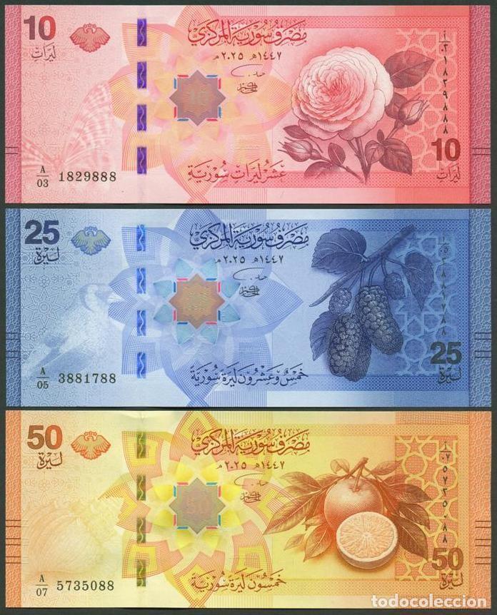 Billetes extranjeros: SIRIA (SYRIA). 10, 25, 50 pounds (libras) 2025. S/C.