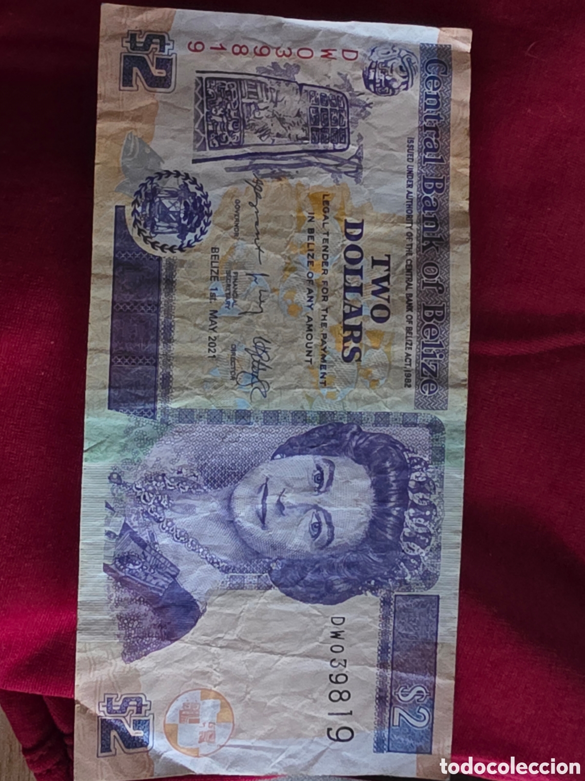 Billetes extranjeros: BILLETE 2 DOLARES BELIZE