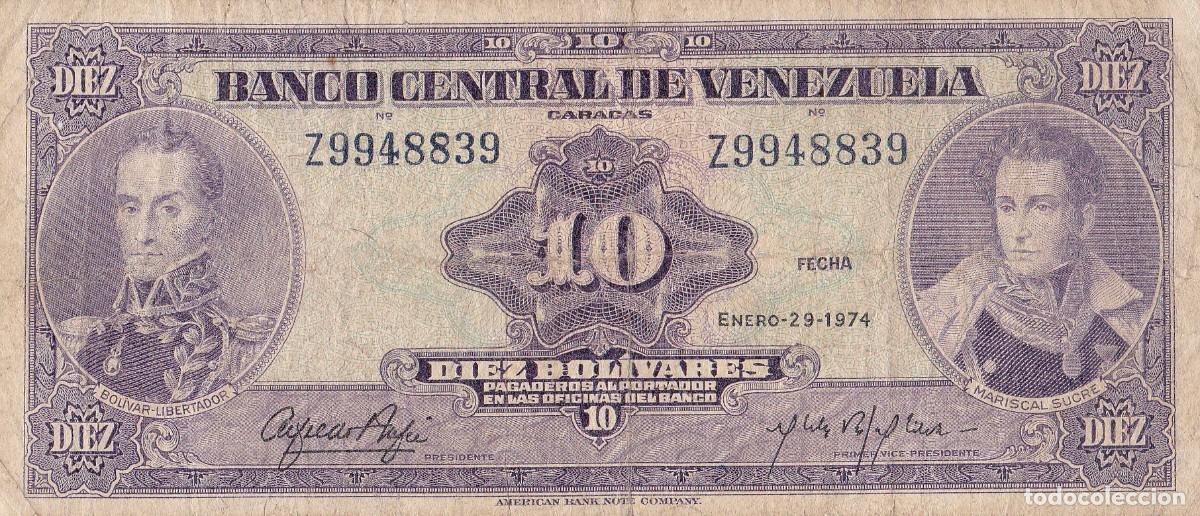 Billetes extranjeros: VENEZUELA 10 BOL&Iacute;VARES 1974 REP&Uacute;BLICA DE VENEZUELA