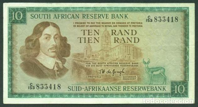 Billetes extranjeros: SUDAFRICA (Africa del Sur). 10 rand (1967-74). Pick 114 b. Primer renglon en ingles.