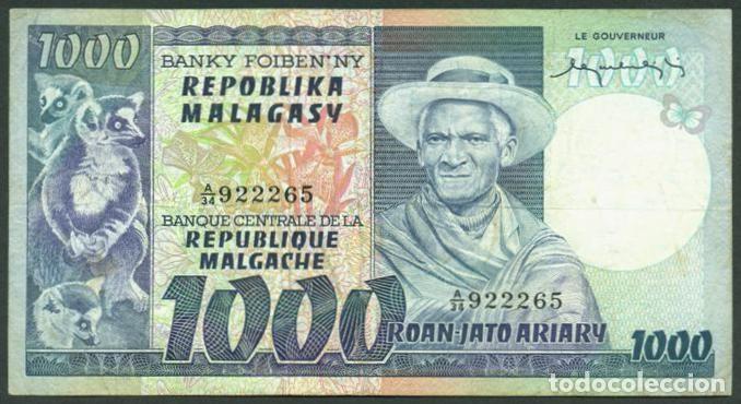 Notas Internacionais: MADAGASCAR. 1000 francs = 200 ariary (1975). Pick 65..