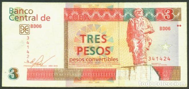Billetes extranjeros: CUBA. 3 pesos convertibles 2016.