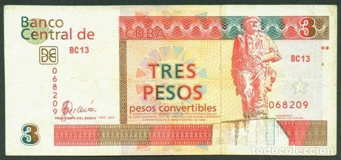 Billetes extranjeros: CUBA. 3 pesos convertibles 2007.