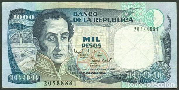 Billetes extranjeros: COLOMBIA. 1000 pesos 2.8. 1995. Pick 438. Impresora IBSFB.
