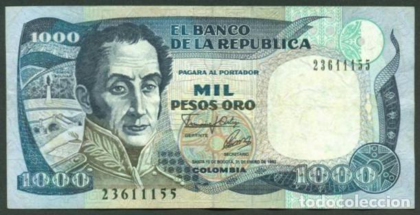 Billetes extranjeros: COLOMBIA. 1000 pesos 31.1. 1992. Pick 432A. Impresora IBSFB.