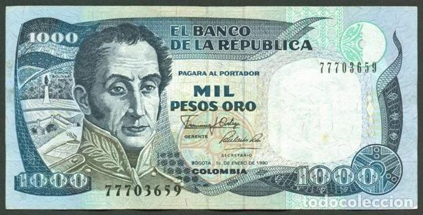 Billetes extranjeros: COLOMBIA. 1000 pesos 1.1. 1990. Pick 432. Impresora IBB.