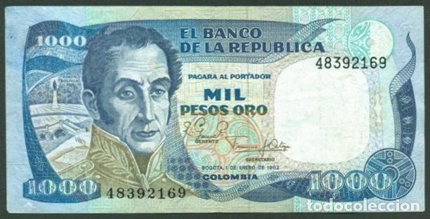 Billetes extranjeros: COLOMBIA. 1000 pesos 1.1. 1982. Pick 424 a. Impresora TDLR. Numeros anchos.