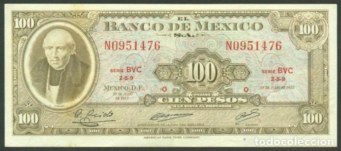 Billetes extranjeros: MEXICO. 100 pesos 18.7. 1973. Pick 61i. Serie BVC. Ver color del sello en el reverso.