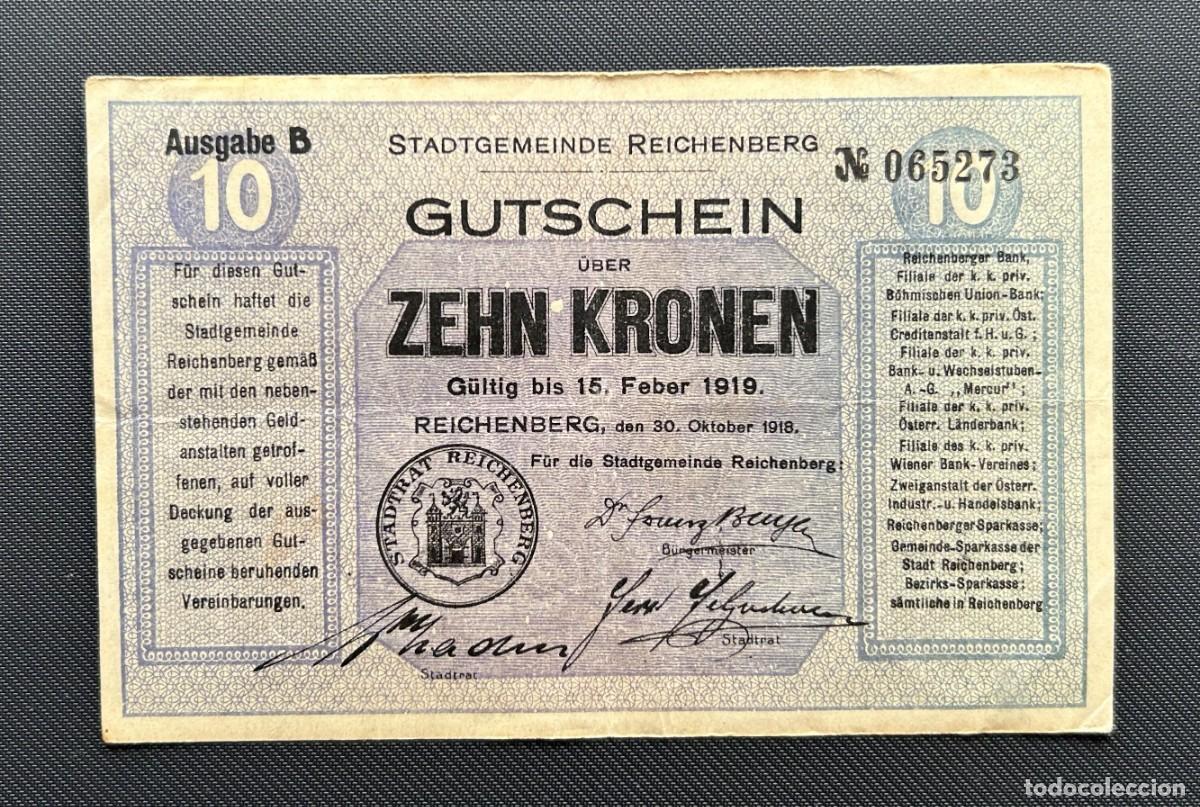 Billetes extranjeros: 10 CORONAS 1918 REICHENBERG. IMPERIO AUSTROHUNGARO