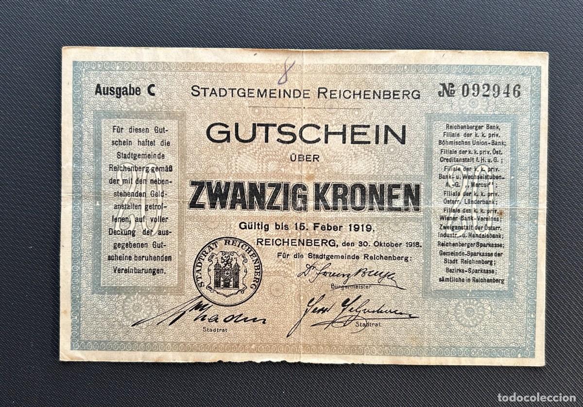 Billetes extranjeros: 20 CORONAS 1918 REICHENBERG. IMPERIO AUSTROHUNGARO