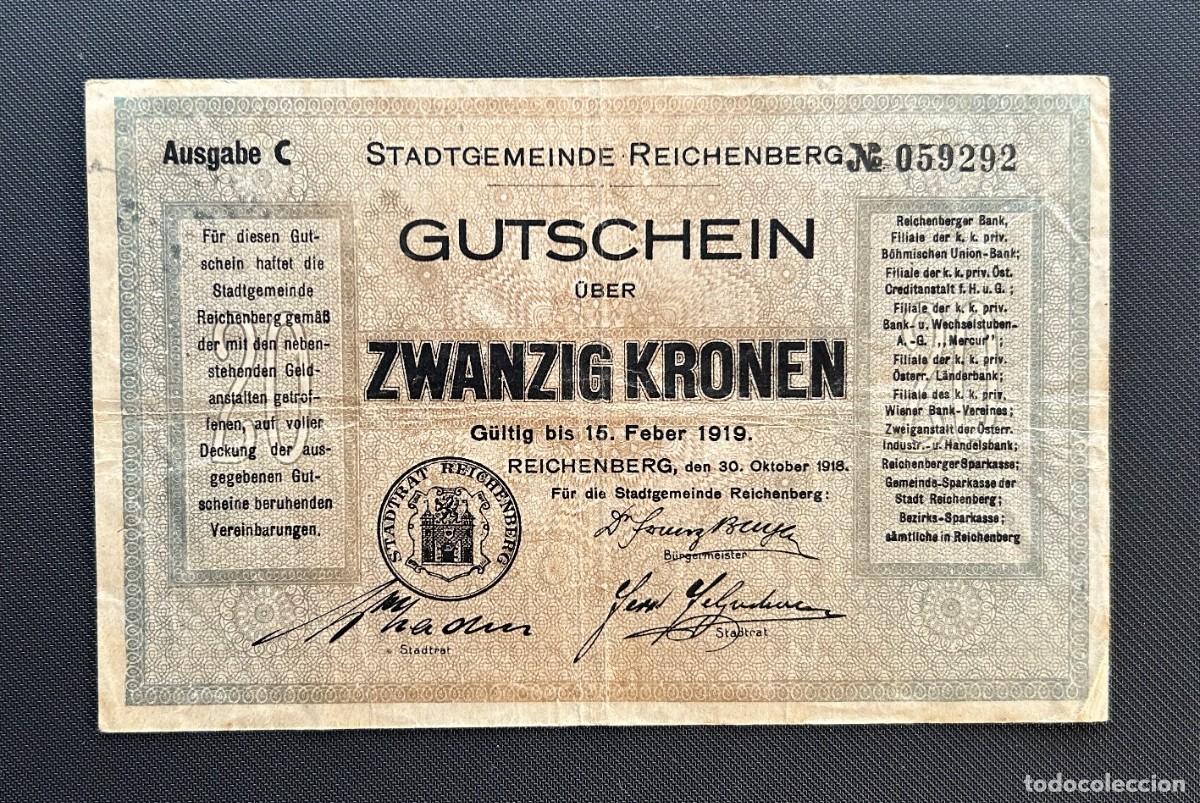 Billetes extranjeros: 20 CORONAS 1918 REICHENBERG. IMPERIO AUSTROHUNGARO