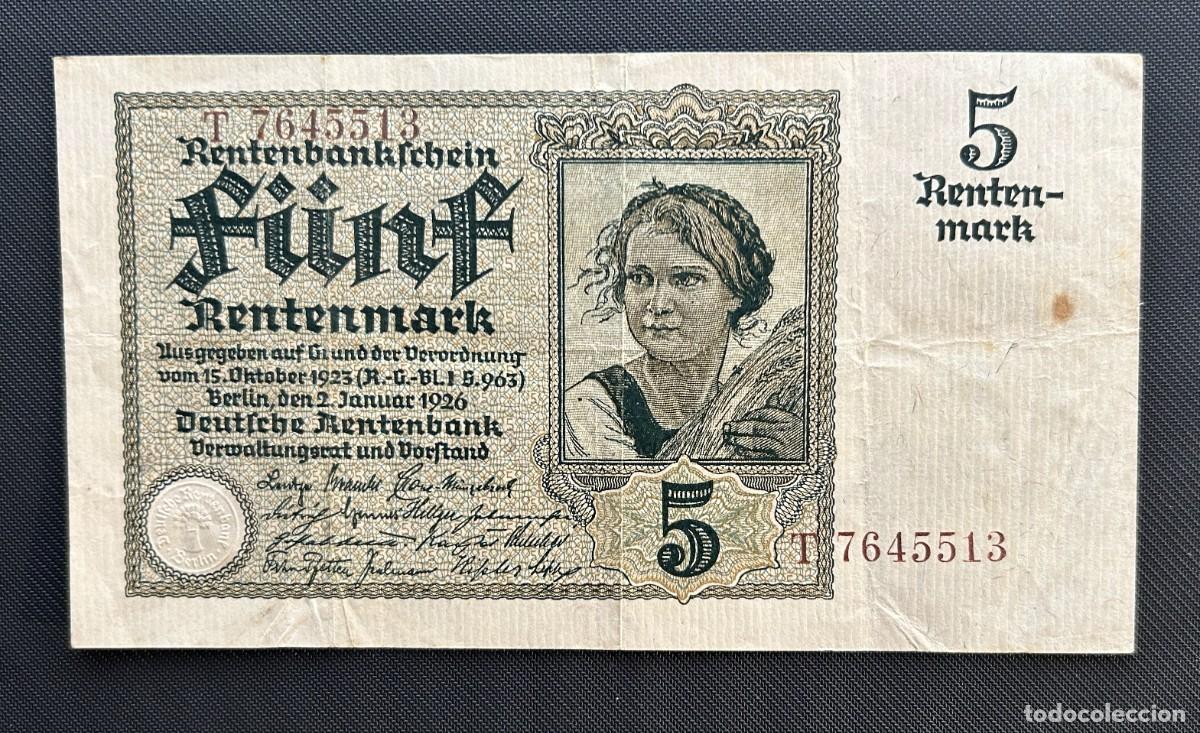 Billetes extranjeros: 5 RENTENMARK 1926 ALEMANIA P# 169