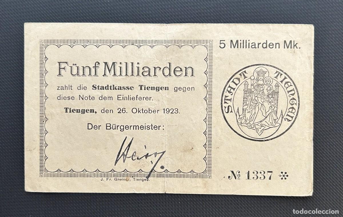 Billetes extranjeros: 5 MILLIARDE MARK 1923 TIENGEN. ALEMANIA