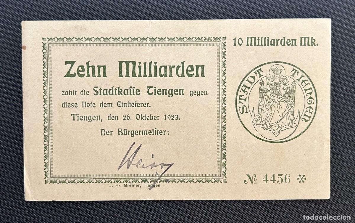 Billetes extranjeros: 10 MILLIARDE MARK 1923 TIENGEN. ALEMANIA