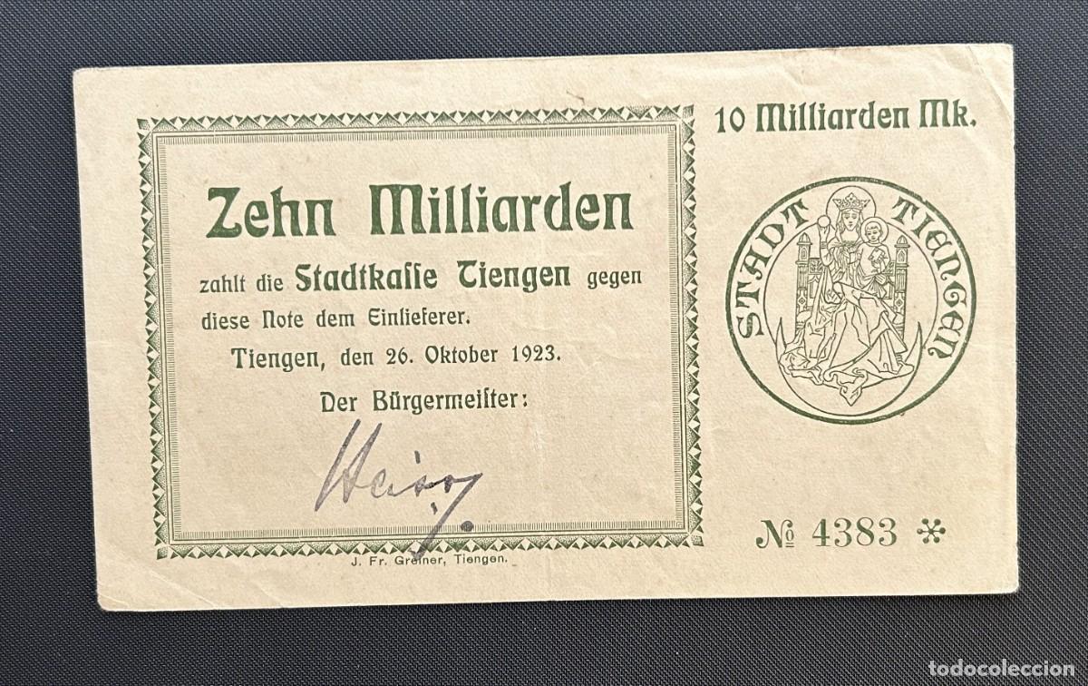 Billetes extranjeros: 10 MILLIARDE MARK 1923 TIENGEN. ALEMANIA
