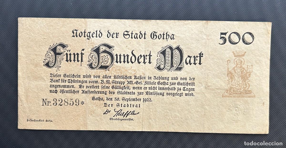 Billetes extranjeros: 500 MARCOS 1922 GOTHA. ALEMANIA