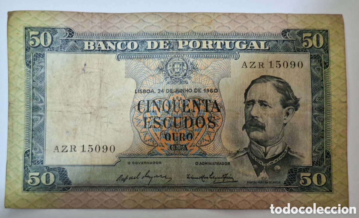 Billetes extranjeros: Billete Portugal,1.960, 50 Escudos;MBC-.