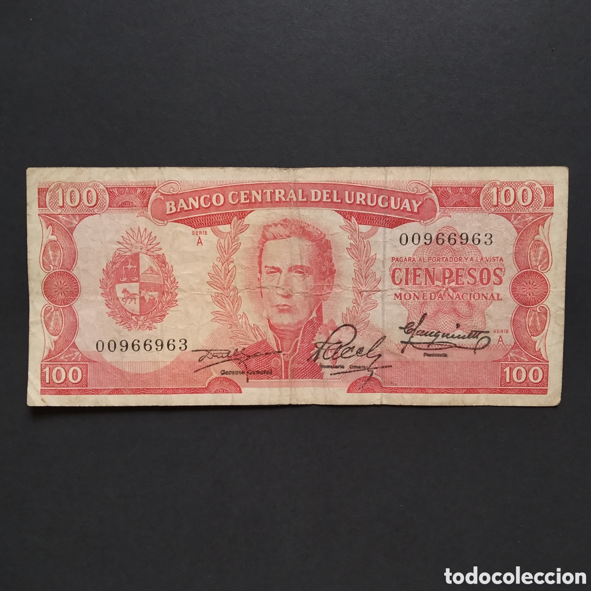 Billetes extranjeros: BILLETE - URUGUAY 100 PESOS 1967 (SERIE A) (VER FIRMAS)