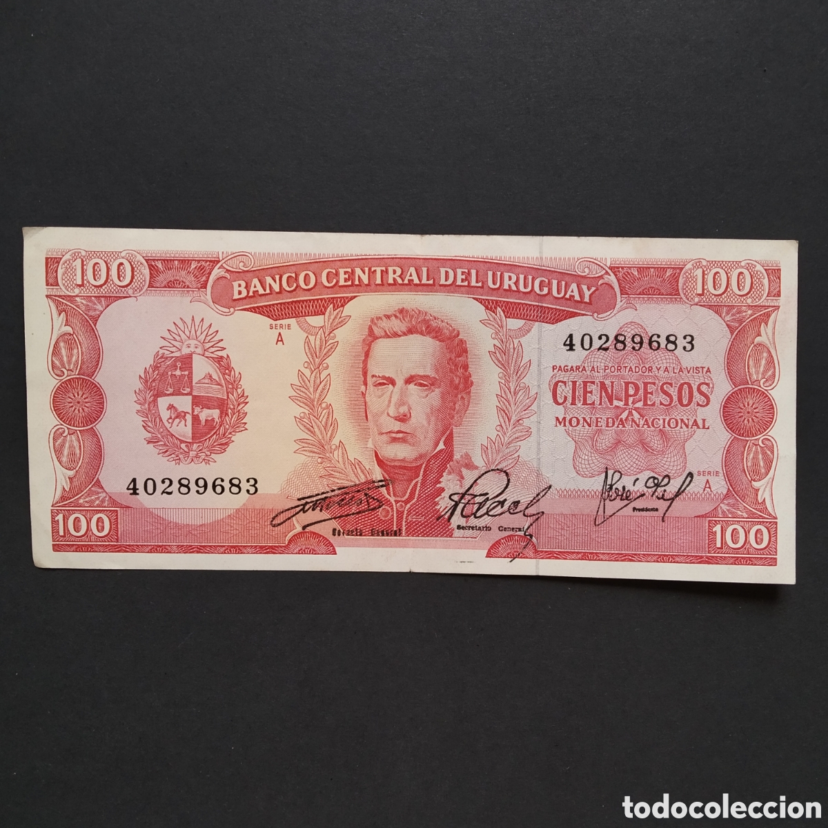 Billetes extranjeros: BILLETE - URUGUAY 100 PESOS 1967 (SERIE A) (VER FIRMAS)